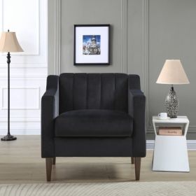 Modern Upholstered Tufted Accent Chair, Velvet Fabric Single Sofa Side Chair, Comfy Barrel Club Living Room Armchair with Solid Wood Legs for Bedroom (Color: Black, Material: Velvet)