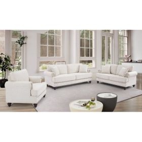 Living Room Furniture, Modern 3-Piece Including Three-Seater, Loveseat and Single Chair,Chenille modern Upholstered Sofa Set, White (Color: White, Material: Chenille)