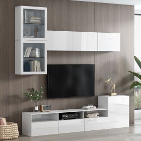 ON-TREND High Gloss TV Stand with Ample Storage Space, Media Console for TVs Up to 75", Versatile Entertainment Center with Wall Mounted Floating Stor (Color: as Pic)