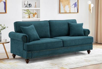 Modern Sofa for Living Room, 82" Green Chenille Sofa Couch, Sectional Love Seat Couch with Brown Legs, Upholstered Sofa for Apartment Bedroom Home Off (Color: as Pic)