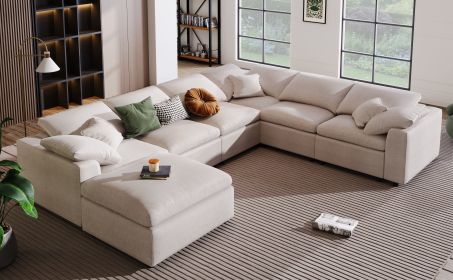 U_Style Oversized Modular Sectional Sofa with Ottoman L Shaped Corner Sectional for Living Room, Office, Spacious Space (Color: as Pic)