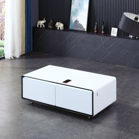 Smart Table Fridge, Multifunctional Coffee Table, Tempered Glass Table Top and Back Storage (Color: as Pic)