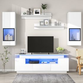 ON-TREND Stylish Functional TV stand, 5 Pieces Floating TV Stand Set, High Gloss Wall Mounted Entertainment Center with 16-color LED Light Strips for (Color: as Pic)