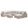 Nolan Beige Linen Fabric 8Pc Reversible Chaise Sectional Sofa with Interchangeable Legs, Pillows, Storage Ottoman, and a USB, Charging Ports, Cupholde