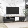 Modern TV Stand for 80'' TV with Double Storage Space, Media Console Table, Entertainment Center with Drop Down Door for Living Room, Bedroom, Home Th