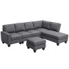[VIDEO provided] [New] 104.3*78.7" Modern L-shaped Sectional Sofa,7-seat Linen Fabric Couch Set with Chaise Lounge and Convertible Ottoman for Living