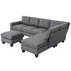 [VIDEO provided] [New] 104.3*78.7" Modern L-shaped Sectional Sofa,7-seat Linen Fabric Couch Set with Chaise Lounge and Convertible Ottoman for Living