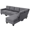 [VIDEO provided] [New] 104.3*78.7" Modern L-shaped Sectional Sofa,7-seat Linen Fabric Couch Set with Chaise Lounge and Convertible Ottoman for Living