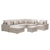 Nolan Beige Linen Fabric 8Pc Reversible Chaise Sectional Sofa with Interchangeable Legs, Pillows, Storage Ottoman, and a USB, Charging Ports, Cupholde