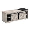 WESOME 47 Inch Modern Farmhouse Sliding X Barn Door Litterbox Bench with Entry Cutout;  Shoe Bench Multi-color Option