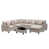 Nolan Beige Linen Fabric 8Pc Reversible Chaise Sectional Sofa with Interchangeable Legs, Pillows, Storage Ottoman, and a USB, Charging Ports, Cupholde