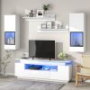 ON-TREND Stylish Functional TV stand, 5 Pieces Floating TV Stand Set, High Gloss Wall Mounted Entertainment Center with 16-color LED Light Strips for