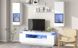 ON-TREND Stylish Functional TV stand, 5 Pieces Floating TV Stand Set, High Gloss Wall Mounted Entertainment Center with 16-color LED Light Strips for