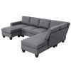 [VIDEO provided] [New] 104.3*78.7" Modern L-shaped Sectional Sofa,7-seat Linen Fabric Couch Set with Chaise Lounge and Convertible Ottoman for Living