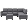 [VIDEO provided] [New] 104.3*78.7" Modern L-shaped Sectional Sofa,7-seat Linen Fabric Couch Set with Chaise Lounge and Convertible Ottoman for Living