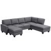 [VIDEO provided] [New] 104.3*78.7" Modern L-shaped Sectional Sofa,7-seat Linen Fabric Couch Set with Chaise Lounge and Convertible Ottoman for Living