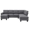 [VIDEO provided] [New] 104.3*78.7" Modern L-shaped Sectional Sofa,7-seat Linen Fabric Couch Set with Chaise Lounge and Convertible Ottoman for Living