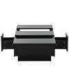 ON-TREND Multifunctional Coffee Table with 2 large Hidden Storage Compartment, Extendable Cocktail Table with 2 Drawers, High-gloss Center Table with