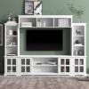 ON-TREND Minimalism Style Entertainment Wall Unit with Bridge, Modern TV Console Table for TVs Up to 70", Multifunctional TV Stand with Tempered Glass