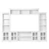 ON-TREND Minimalism Style Entertainment Wall Unit with Bridge, Modern TV Console Table for TVs Up to 70", Multifunctional TV Stand with Tempered Glass